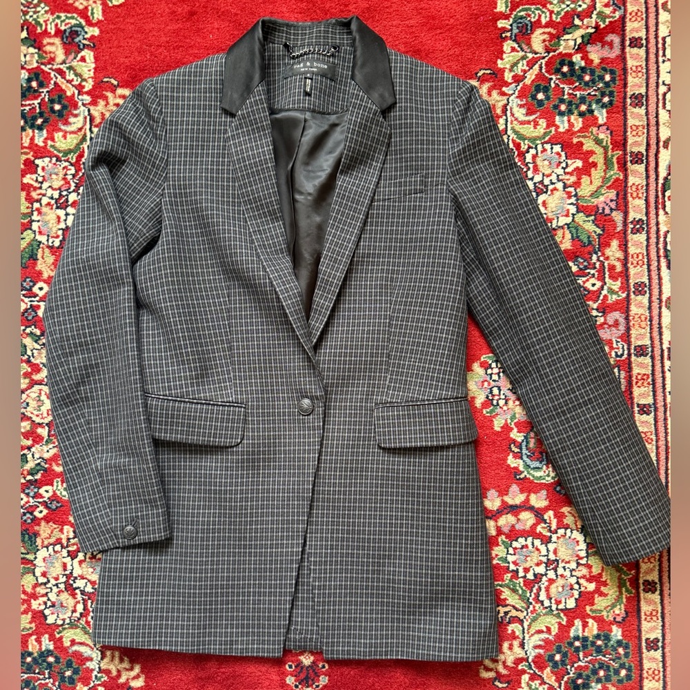 Rag & Bone Black and Gray Plaid Blazer
